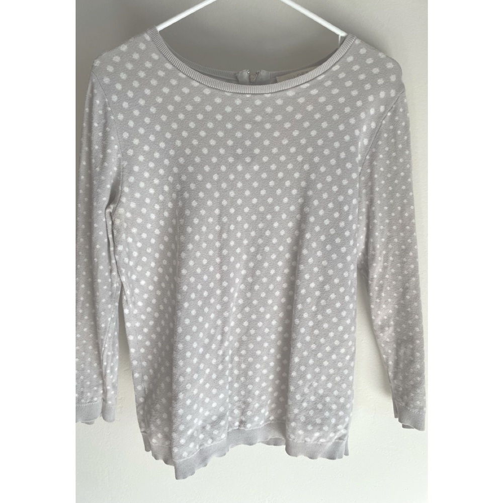 Loft medium Grey and white polka dot sweater shirt